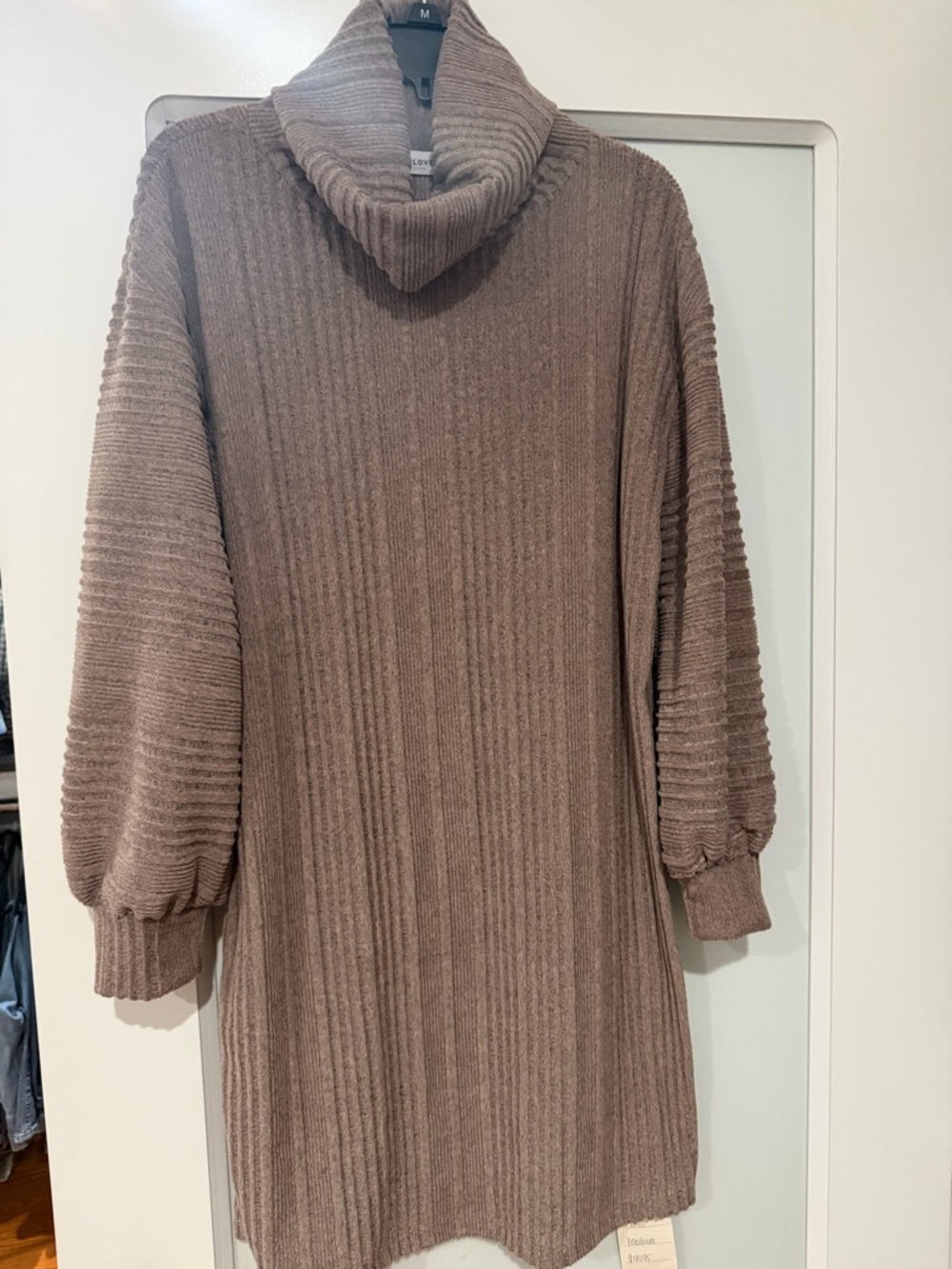 First Love by lovelyn brand Ribbed Cowl Neck Sweater Dress in Taupe. NWT!!
